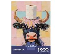 Rompecabezas para Adolescentes 1000 Cow with Toilet Paper Hat Rompecabezas para Adultos Juguete Decoración De Pared Alivia El Estrés Ayuda A Ejercitar El Cerebro 38x26cm/1000pcs