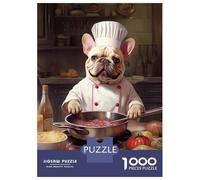 Rompecabezas para Adolescentes 1000 Cream French Bulldog Chef Rompecabezas para Adultos Juego De Ingenio Carrera De Velocidad De Manos para Cumpleaños, Navidad 52x38cm/1000pcs