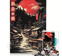 Rompecabezas para Adolescentes 1000 Crimson Moon Japan Village, Juego Familiar, Actividades Divertidas para Hacer en casa, 50x75cm