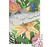 Rompecabezas para Adolescentes 1000 Crocodile Tropical Flowers Rompecabezas para Adultos Juguete Decoración De Pared Alivia El Estrés Ayuda A Ejercitar El Cerebro 52x38cm/1000pcs