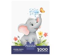 Rompecabezas para Adolescentes 1000 Cute Elephant with Butterfly Rompecabezas para Adultos Juegos Relajantes Decoración Perfecta Cumpleaños 52x38cm/1000pcs