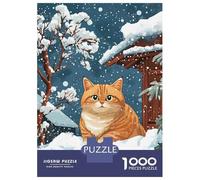 Rompecabezas para Adolescentes 1000 Cute Orange Cat in Snow Rompecabezas para Adolescentes Juego De Ingenio Decoración De Pared Regalos Y Cumpleaños Únicos 70x50cm/1000pcs