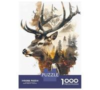 Rompecabezas para Adolescentes 1000 Deer Head Wall Art Print Rompecabezas para Adultos Juego Práctico Mejora La Memoria para Cumpleaños, Navidad 52x38cm/1000pcs