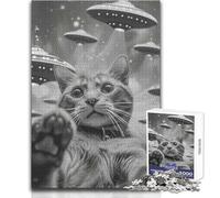 Rompecabezas para adolescentes, 1000 divertidos gatos, OVNIs, selfies, extraterrestres, actividad de ocio tranquila y agradable, juguete artesanal de bordes precisos de primera calidad, tamaño 50x75cm