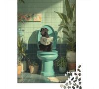Rompecabezas para Adolescentes 1000 Dog Reading Magazine on Toilet Rompecabezas para Adolescentes Juego De Ingenio Decoración De Pared Regalos Y Cumpleaños Únicos 70x50cm/1000pcs