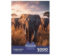Rompecabezas para Adolescentes 1000 Elephant Herd at Sunset Rompecabezas para Adultos Juego Práctico Patrón De Ensamblaje Oferta como Regalos para Toda La Familia 38x26cm/1000pcs