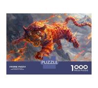 Rompecabezas para Adolescentes 1000 Flaming Tiger Fantasy Artwork Rompecabezas para Adultos Juguete Decoración De Pared Alivia El Estrés Ayuda A Ejercitar El Cerebro 70x50cm/1000pcs