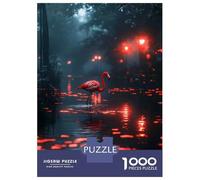 Rompecabezas para Adolescentes 1000 Flamingo in A Mystical Red-Lit Forest Rompecabezas para Adultos Juegos Relajantes Decoración Perfecta Cumpleaños 52x38cm/1000pcs