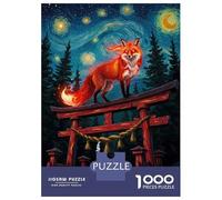 Rompecabezas para Adolescentes 1000 Fox on Torii Gate Under Starry Night Rompecabezas para Adultos Juego Práctico Patrón De Ensamblaje Oferta como Regalos para Toda La Familia 52x38cm/1000pcs