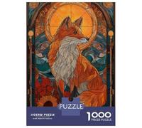 Rompecabezas para Adolescentes 1000 Fox Stained Glass Art Nouveau Rompecabezas para Adultos Juegos Relajantes Decoración Perfecta Cumpleaños 38x26cm/1000pcs