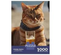 Rompecabezas para Adolescentes 1000 Funny Cat and Beer Rompecabezas para Adultos Juguetes De Bricolaje Análisis Y Lógica Ayudan A Ejercitar El Cerebro 52x38cm/1000pcs
