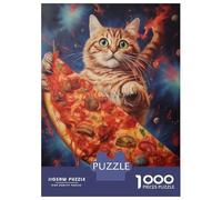 Rompecabezas para Adolescentes 1000 Funny Cat Eating Pizza Rompecabezas para Adultos Juego De Ingenio Carrera De Velocidad De Manos para Cumpleaños, Navidad 38x26cm/1000pcs