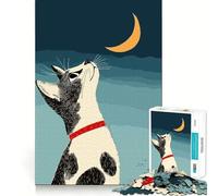 Rompecabezas para Adolescentes 1000 Gato Mirando a la Luna Corte preciso Divertido Juego Creativo para el Cerebro Relajarse Tiempo Divertido Arte (50x75cm)