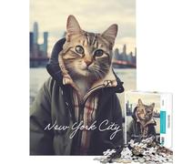 Rompecabezas para Adolescentes 1000 Gato Turista Ciudad de Nueva York Juguetes adictivos para Cultivar la Paciencia Juego de ingenio Difícil Regalos de cumpleaños Tamaño 75x50cm