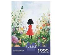 Rompecabezas para Adolescentes 1000 Girl in Red Dress with Flowers Rompecabezas para Adultos Juego Práctico Mejora La Memoria para Cumpleaños, Navidad 38x26cm/1000pcs