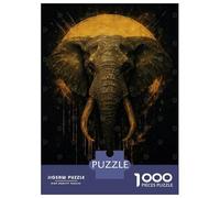 Rompecabezas para Adolescentes 1000 Golden Elephant Portrait on Black Background Rompecabezas para Adultos Juguete Decoración De Pared Alivia El Estrés Ayuda A Ejercitar El Cerebro 70x50cm/1000pcs