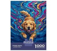 Rompecabezas para Adolescentes 1000 Golden Retriever Swimming Abstract Painting Rompecabezas para Adolescentes Juego De Ingenio Decoración De Pared Regalos Y Cumpleaños Únicos 52x38cm/1000pcs