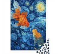Rompecabezas para Adolescentes 1000 Goldfish Cat Painting Art Rompecabezas DIY Juguetes Difícil Oferta Difícil como Regalos para Toda La Familia 52x38cm/1000pcs