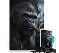 Rompecabezas para Adolescentes 1000 Gorila de Negocios con Traje fumando un cigarro Corte preciso Divertido Juego Creativo para el Cerebro Relajarse Tiempo Divertido Arte (38x52cm)