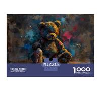 Rompecabezas para Adolescentes 1000 Graffiti Teddy Bear Wall Art Print Rompecabezas para Adultos Juego De Ingenio Carrera De Velocidad De Manos para Cumpleaños, Navidad 38x26cm/1000pcs