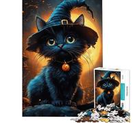 Rompecabezas para Adolescentes 1000 Halloween Bruja Gato Actividades Divertidas en Casa Carrera de Velocidad de Manos Juegos Familiares para Mayores de 14 Años (50x75cm)