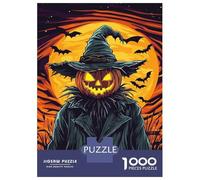 Rompecabezas para Adolescentes 1000 Halloween Pumpkin Scarecrow with Bats Rompecabezas para Adultos Juego Práctico Patrón De Ensamblaje Oferta como Regalos para Toda La Familia 70x50cm/1000pcs
