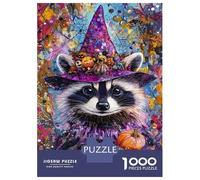 Rompecabezas para Adolescentes 1000 Halloween Raccoon Magic Rompecabezas para Adultos Juego Práctico Patrón De Ensamblaje Oferta como Regalos para Toda La Familia 52x38cm/1000pcs