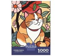 Rompecabezas para Adolescentes 1000 Happy Orange and White Cat in Flowers Rompecabezas para Adultos Juego De Ingenio Carrera De Velocidad De Manos para Cumpleaños, Navidad 52x38cm/1000pcs