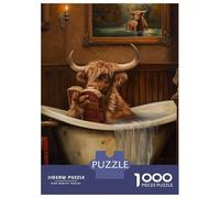 Rompecabezas para Adolescentes 1000 Highland Cow Bathroom Book Rompecabezas para Adultos Juguetes De Bricolaje Análisis Y Lógica Ayudan A Ejercitar El Cerebro 38x26cm/1000pcs