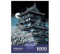 Rompecabezas Para Adolescentes 1000 Japanese Castle Under Moonlight with Cherry Blossoms Rompecabezas Para Adultos Juguete Decoración De Pared Alivia El Estrés Ayuda A Ejercitar El Cerebro 38x26cm/100