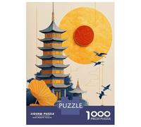 Rompecabezas para Adolescentes 1000 Japanese Pagoda Illustration Rompecabezas para Adultos Juego De Ingenio Carrera De Velocidad De Manos para Cumpleaños, Navidad 52x38cm/1000pcs