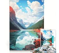 Rompecabezas para Adolescentes 1000 Lake Louise Pintura al óleo, Juguetes de Bricolaje, Decoración artística para el hogar, Regalo Ideal para Toda la Familia 38x52cm