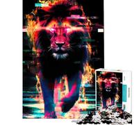 Rompecabezas para Adolescentes 1000 Leones de Fuego Arte Glitch Diversión en Casa Actividades Divertidas Mejora la Memoria Juegos Divertidos Adecuado para Personas de 14 años en adelante 38x52cm