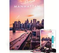 Rompecabezas para Adolescentes 1000 Manhattan EE UU Corte Exacto Juego de ingenio Regalo de Juego Tranquilo Regalo de Arte navideño (38x52cm)
