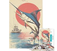 Rompecabezas para Adolescentes 1000 Marlin Saltando Pesca Difícil y Desafío Difícil Juego Relajante Apto para Mayores de 14 años (38x26cm)