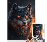 Rompecabezas para Adolescentes 1000 Mirada del Lobo Ardiente - Juego práctico Ideal para Parejas decoración del hogar cumpleaños y Navidad (50x75cm)