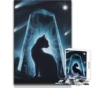 Rompecabezas para Adolescentes: 1000 monolitos, Gato y Cielo cósmico Juego único, desafío difícil, Regalos de cumpleaños, tamaño 38x26cm
