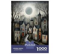 Rompecabezas para Adolescentes 1000 Moonlit Gothic Village Scene Rompecabezas para Adultos Juego Práctico Mejora La Memoria para Cumpleaños, Navidad 38x26cm/1000pcs