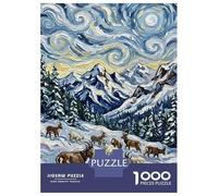 Rompecabezas para Adolescentes 1000 Mountain Goats in Snowy Landscape Painting Rompecabezas Juegos Familiares Regalos para Mujeres Oferta como Regalos para Toda La Familia 70x50cm/1000pcs