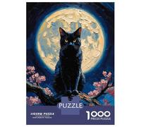 Rompecabezas Para Adolescentes 1000 Mysterious Black Cat Impasto Painting Under Full Moon Rompecabezas Para Adolescentes Juego De Ingenio Decoración De Pared Regalos Y Cumpleaños Únicos 70x50cm/1000pc