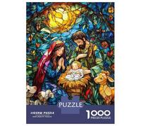 Rompecabezas para Adolescentes 1000 Nativity Scene Stained Gla Rompecabezas para Adultos Juego Práctico Patrón De Ensamblaje Oferta como Regalos para Toda La Familia 52x38cm/1000pcs