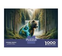 Rompecabezas para Adolescentes 1000 Nature's Majesty Forest Bear Waterfall Rompecabezas para Adultos Juego Práctico Patrón De Ensamblaje Oferta como Regalos para Toda La Familia 52x38cm/1000pcs