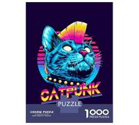 Rompecabezas para Adolescentes 1000 Neon Cat Punk T-Shirt Rompecabezas para Adultos Juguetes De Bricolaje Análisis Y Lógica Ayudan A Ejercitar El Cerebro 38x26cm/1000pcs