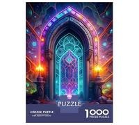 Rompecabezas para Adolescentes 1000 Neon Portal Stained Glass Rompecabezas para Adultos Juguete Decoración De Pared Alivia El Estrés Ayuda A Ejercitar El Cerebro 38x26cm/1000pcs