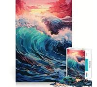 Rompecabezas para Adolescentes 1000 Ondas del Océano al Atardecer Corte Preciso Divertido Juego Creativo para el Cerebro Relajante Tiempo de Diversión Regalo de Arte Navideño (38x26cm)
