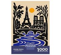 Rompecabezas para Adolescentes 1000 Paris, France Illustration with Eiffel Tower Rompecabezas Juegos Familiares Regalos para Mujeres Oferta como Regalos para Toda La Familia 52x38cm/1000pcs
