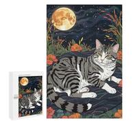 Rompecabezas para Adolescentes 1000 PCS American Shorthair Cat with Night Garden Rompecabezas para Adolescentes Juegos Relajantes Regalos para Mujeres Actividades Divertidas En Casa 1000 PCS