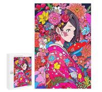Rompecabezas para Adolescentes 1000 PCS Anime Kimono Girl Flower Rompecabezas para Adultos Juguetes Antiestrés para La Diversión Familiar Interacción Entre Padres E Hijos 1000 PCS