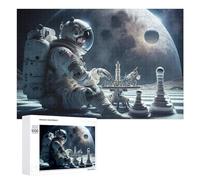 Rompecabezas para Adolescentes 1000 PCS Astronaut Playing Chess on The Moon Rompecabezas Juguetes Antiestrés Decoración Diversión En Casa Actividades, 1000 PCS