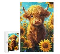 Rompecabezas para Adolescentes 1000 PCS Baby Highland Cow in Sunflower Field Rompecabezas para Adultos Juego Práctico Decoración De Pared Cumpleaños Y Navidad 1000 PCS
